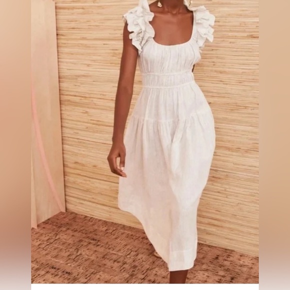 Ulla Johnson Tan Cream Stripe Rissa Dress 0 Sand Ruffle Sleeve Maxi - Picture 3 of 13